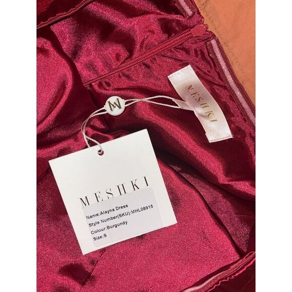 NWT Meshki Alayna Strapless Burgundy Satin Midi Dress S Small - Picture 7 of 12